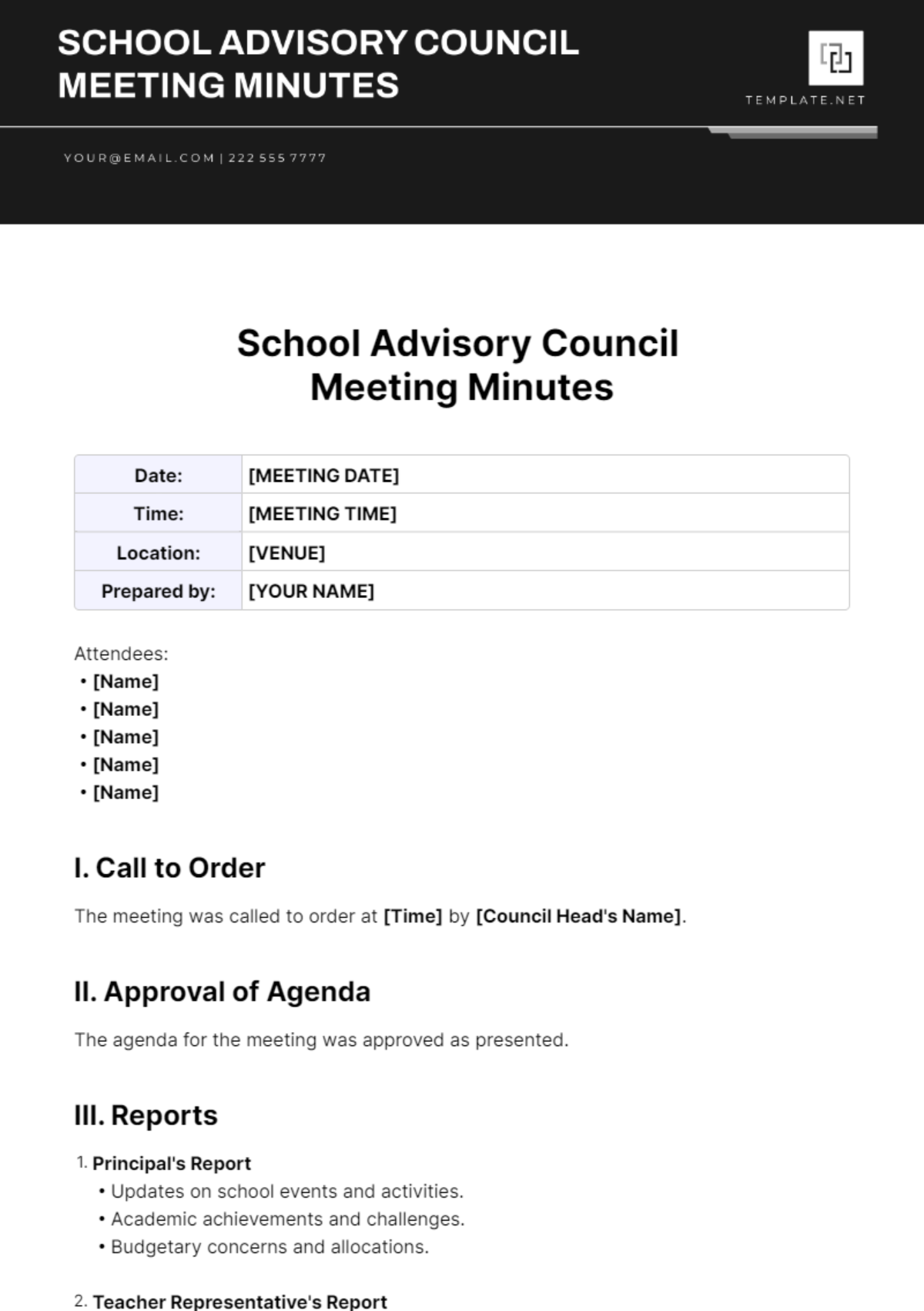 School Advisory Council Meeting Minutes Template