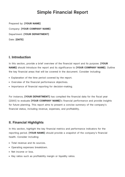 Free Simple Financial Report Template to Edit Online
