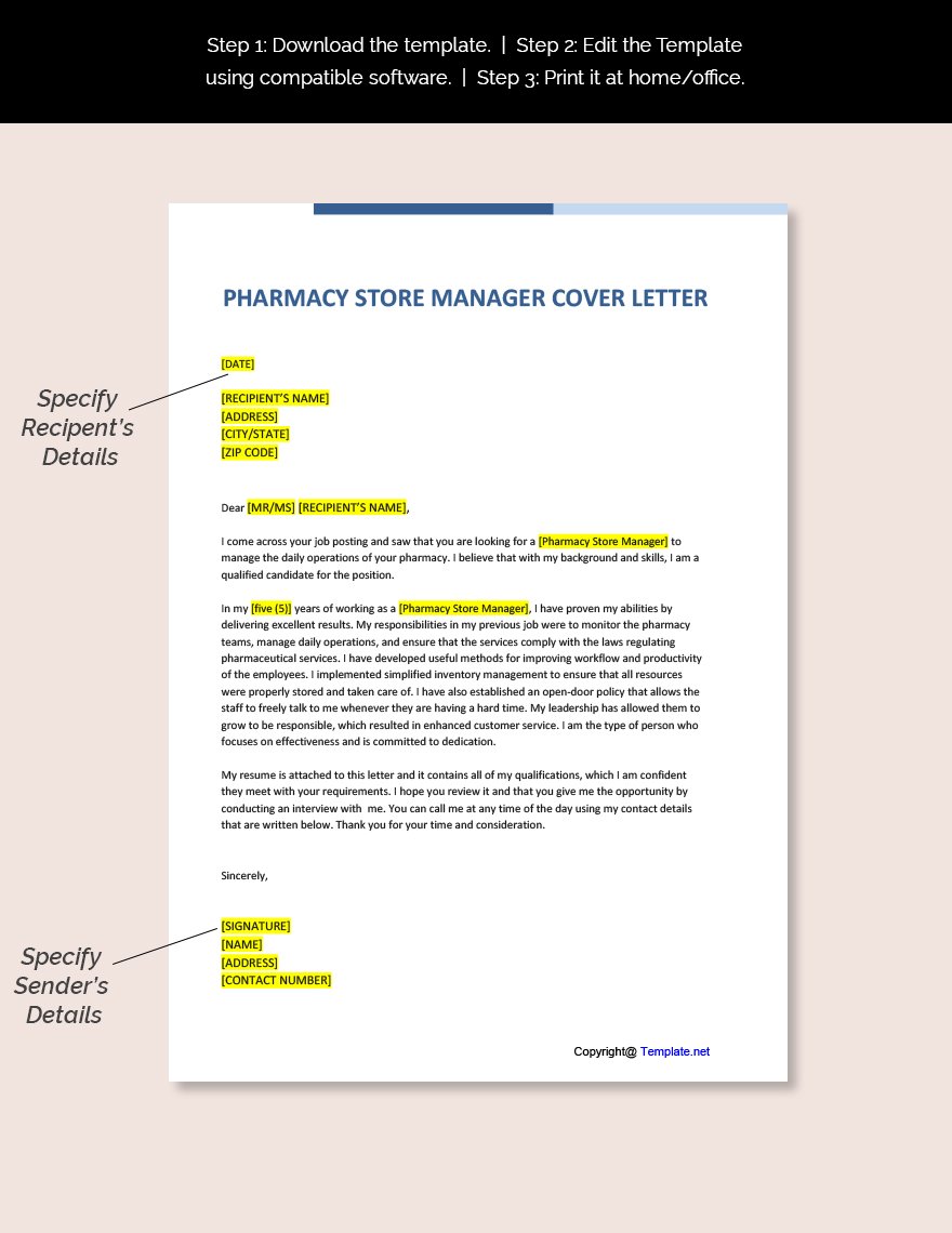 Pharmacy Store Manager Cover Letter