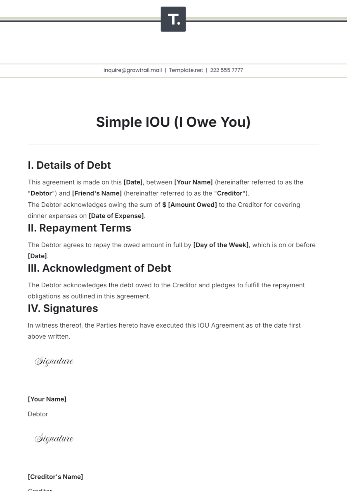 Simple IOU Template - Edit Online & Download