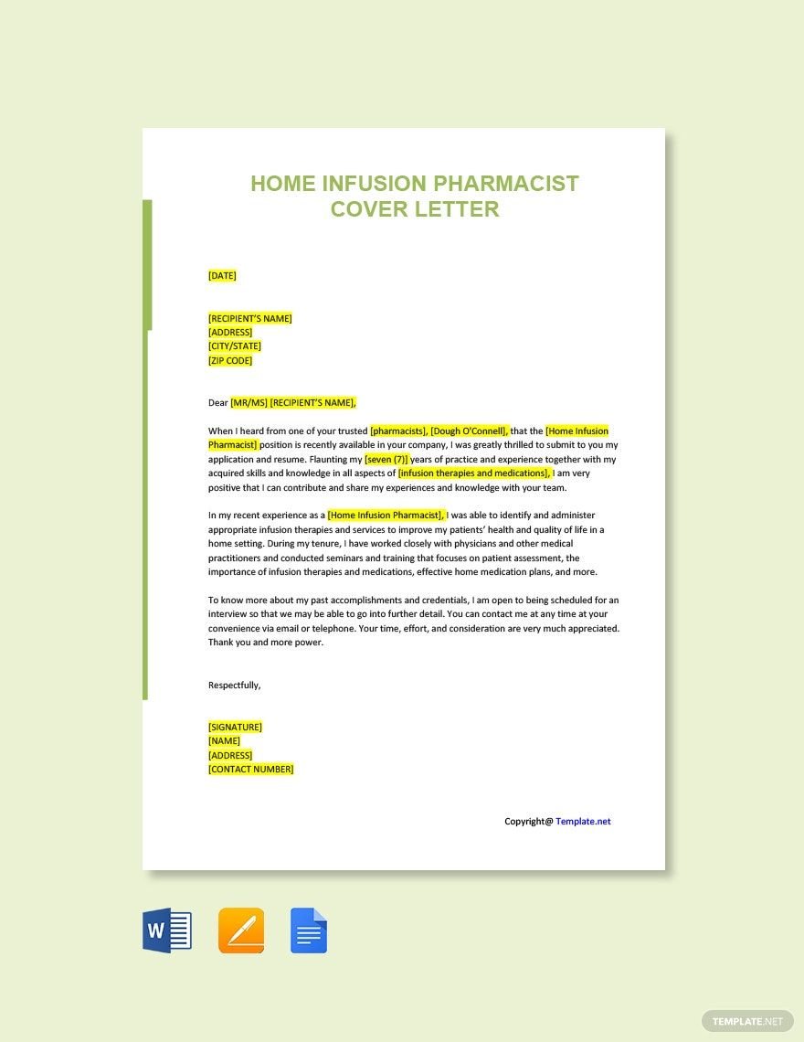 Home Infusion Pharmacist Cover Letter