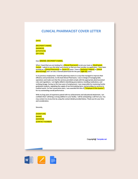 Clinical Pharmacist Cover Letter 