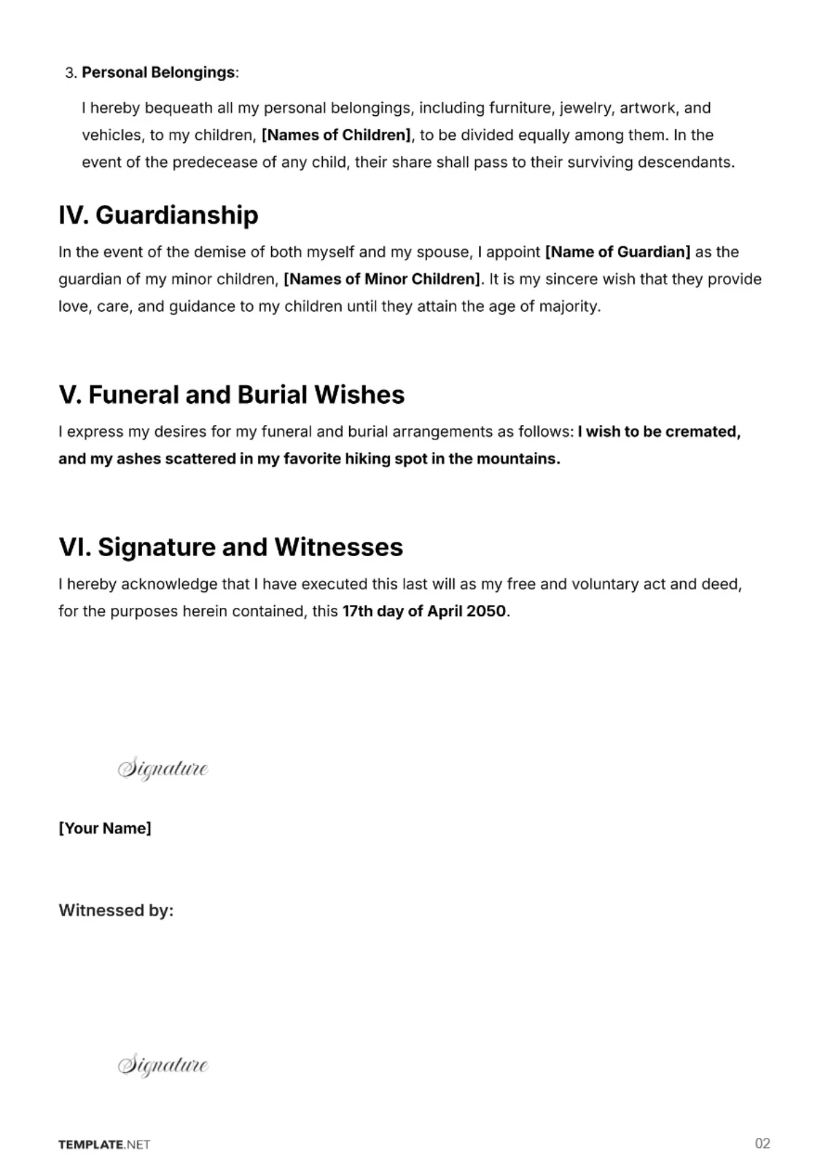 Free Family Will Template to Edit Online