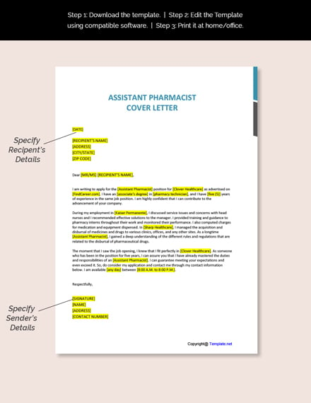 Assistant Pharmacist Cover Letter Template