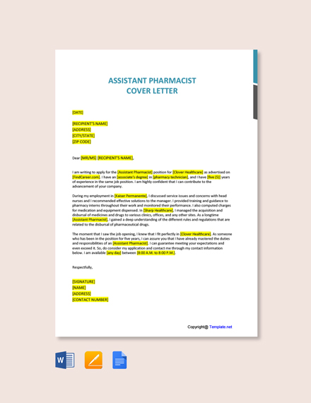 Pharmacist Resume Cover Letter Template - Google Docs, Word | Template.net