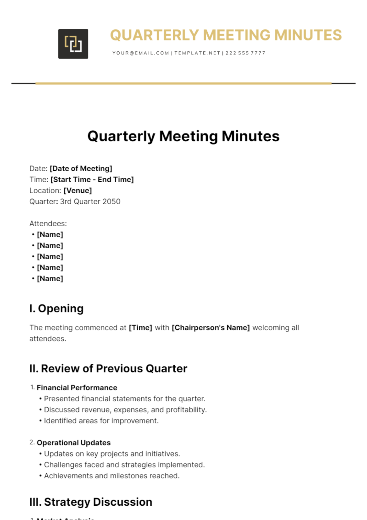 Quarterly Meeting Minutes Template