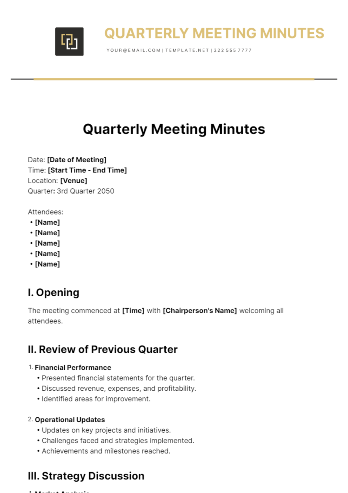 Quarterly Meeting Minutes Template - Edit Online & Download