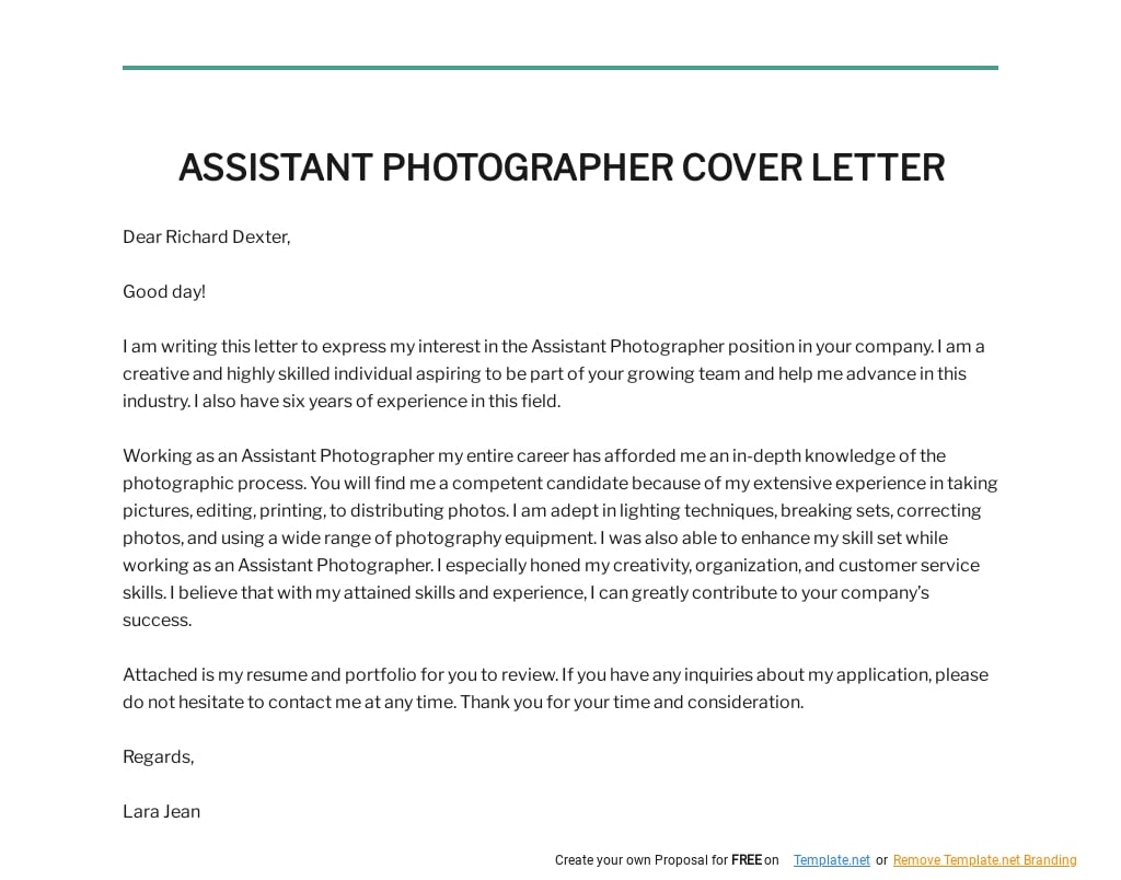 Assistant Photographer Cover Letter Template.jpe
