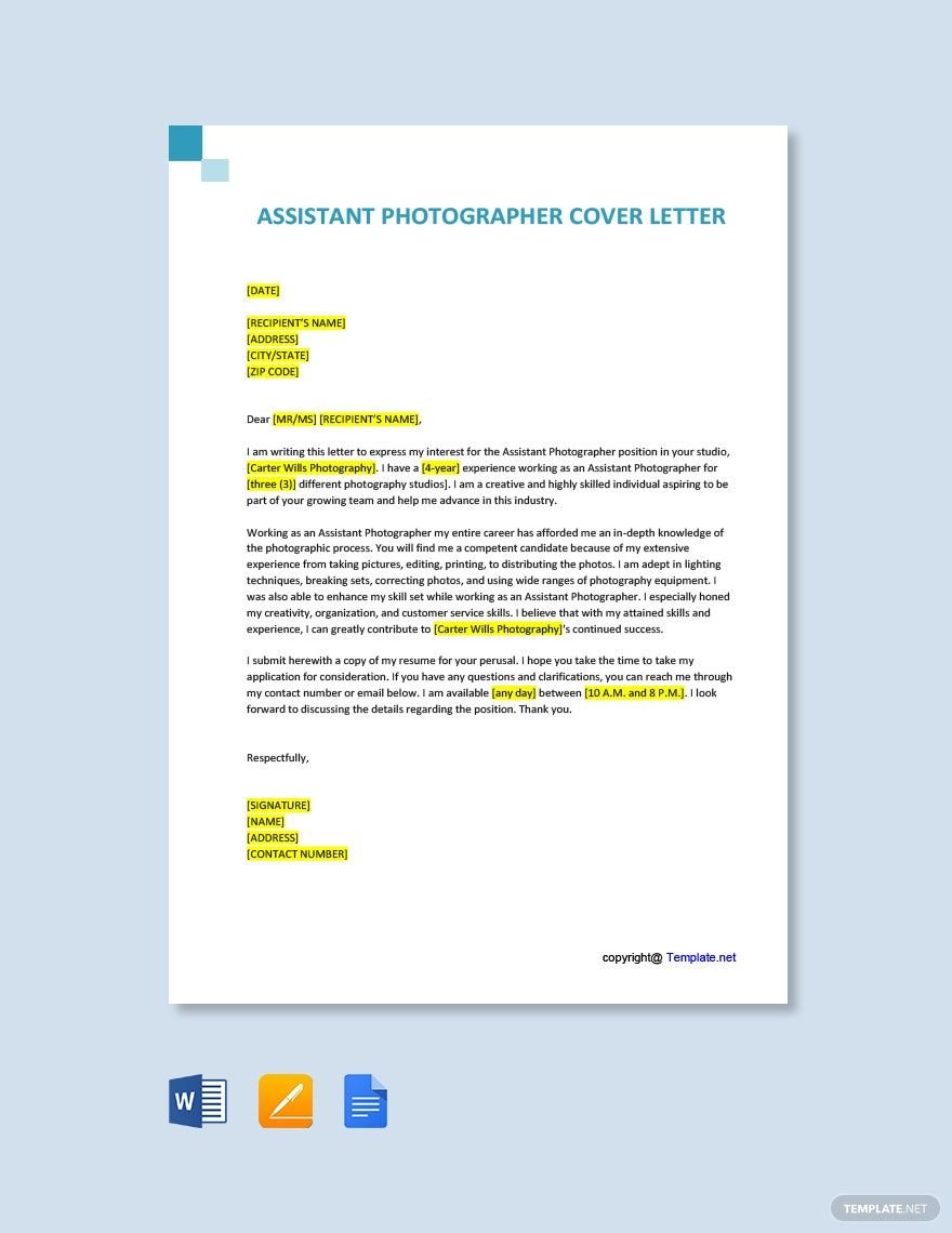 Assistant Photographer Cover Letter