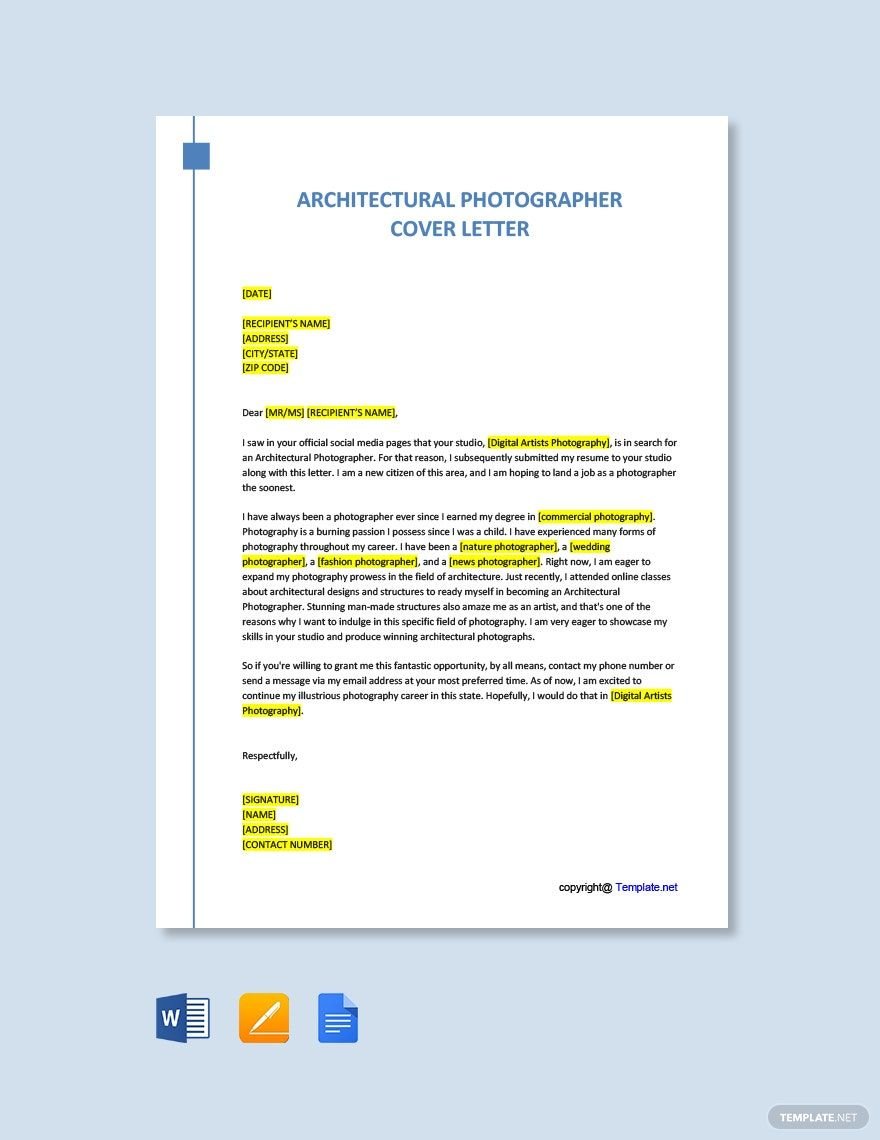 Architectural Photographer Cover Letter