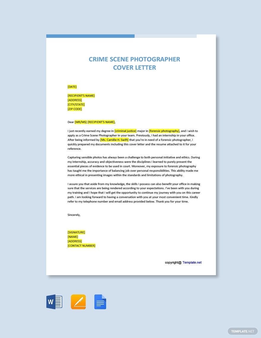 Crime Scene Photographer Cover Letter