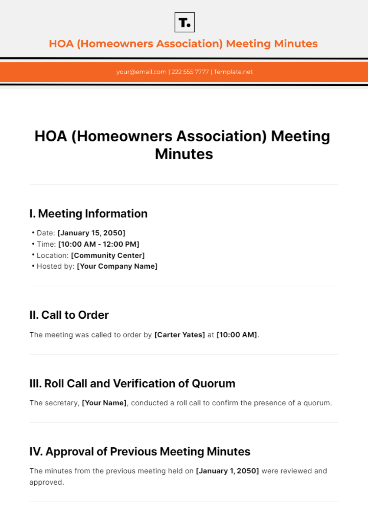 HOA (Homeowners Association) Meeting Minutes Template