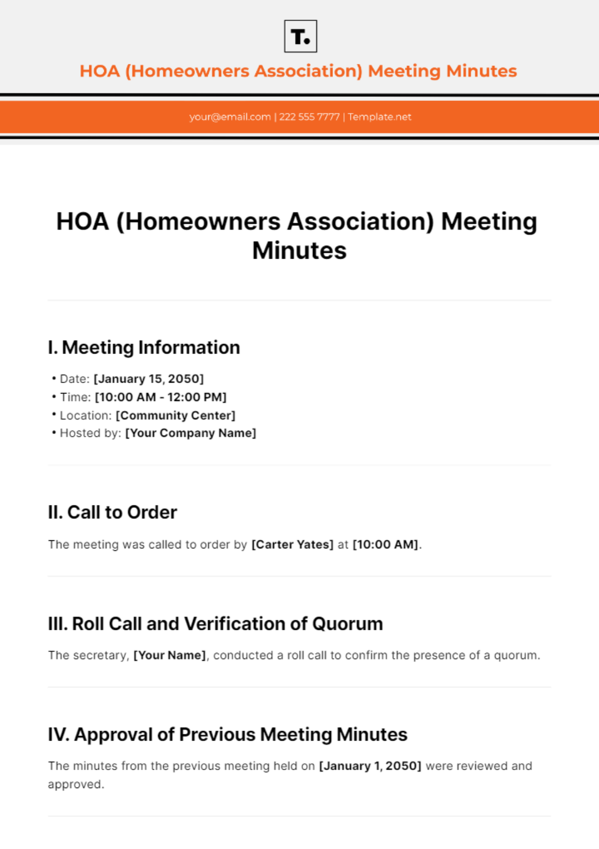 Free HOA (Homeowners Association) Meeting Minutes Template to Edit Online