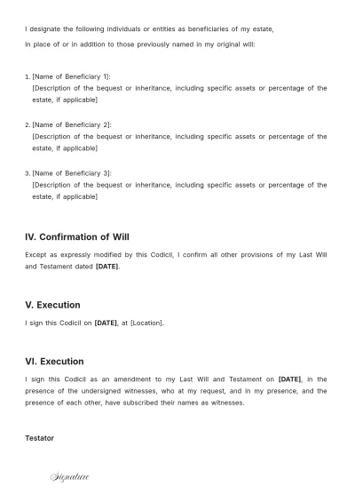 Free Kansas Codicil to Will Template to Edit Online
