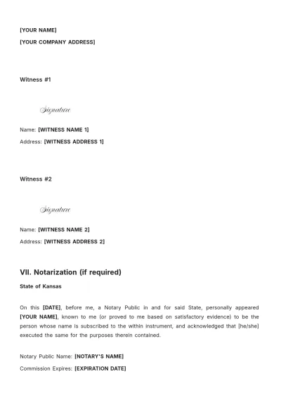 Free Kansas Codicil to Will Template to Edit Online