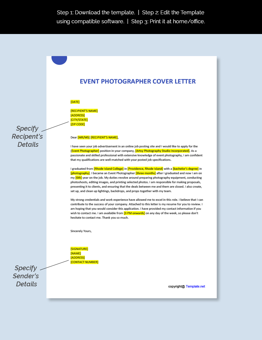 Event Photographer Cover Letter