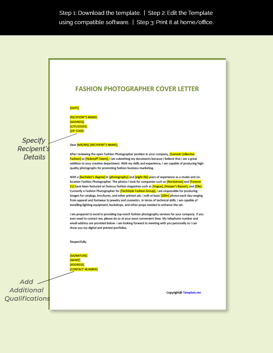 Fashion Photographer Cover Letter