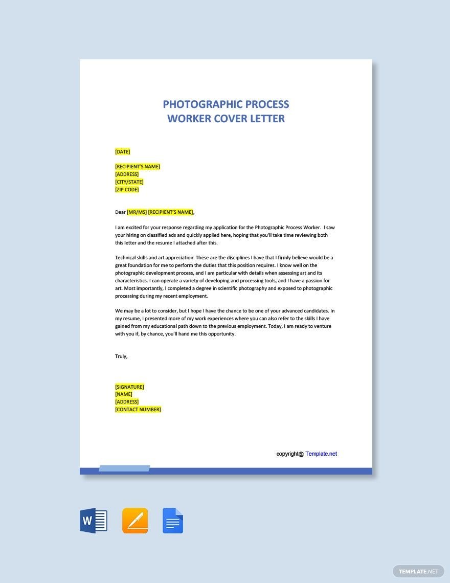 Photographic Process Worker Cover Letter Template