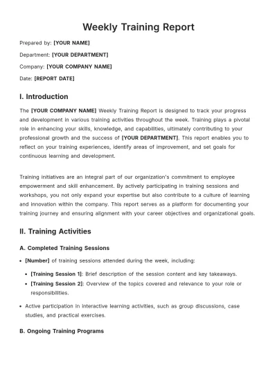 Free Weekly Training Report Template to Edit Online