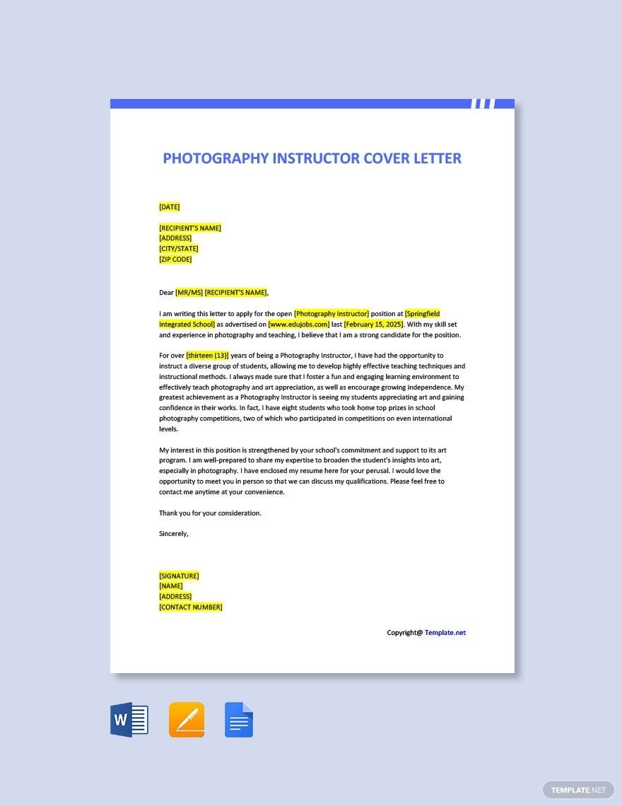 Photography Instructor Cover Letter