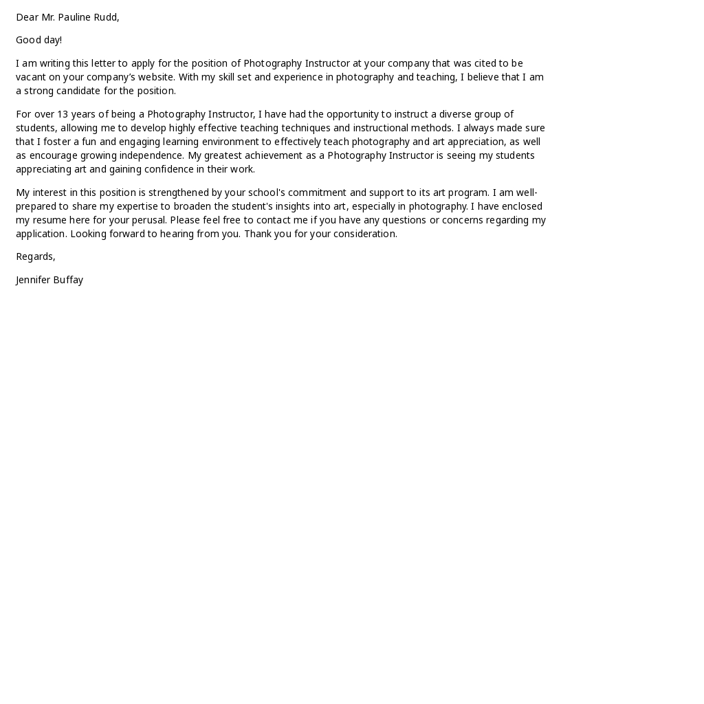 Photography Instructor Cover Letter Template.jpe