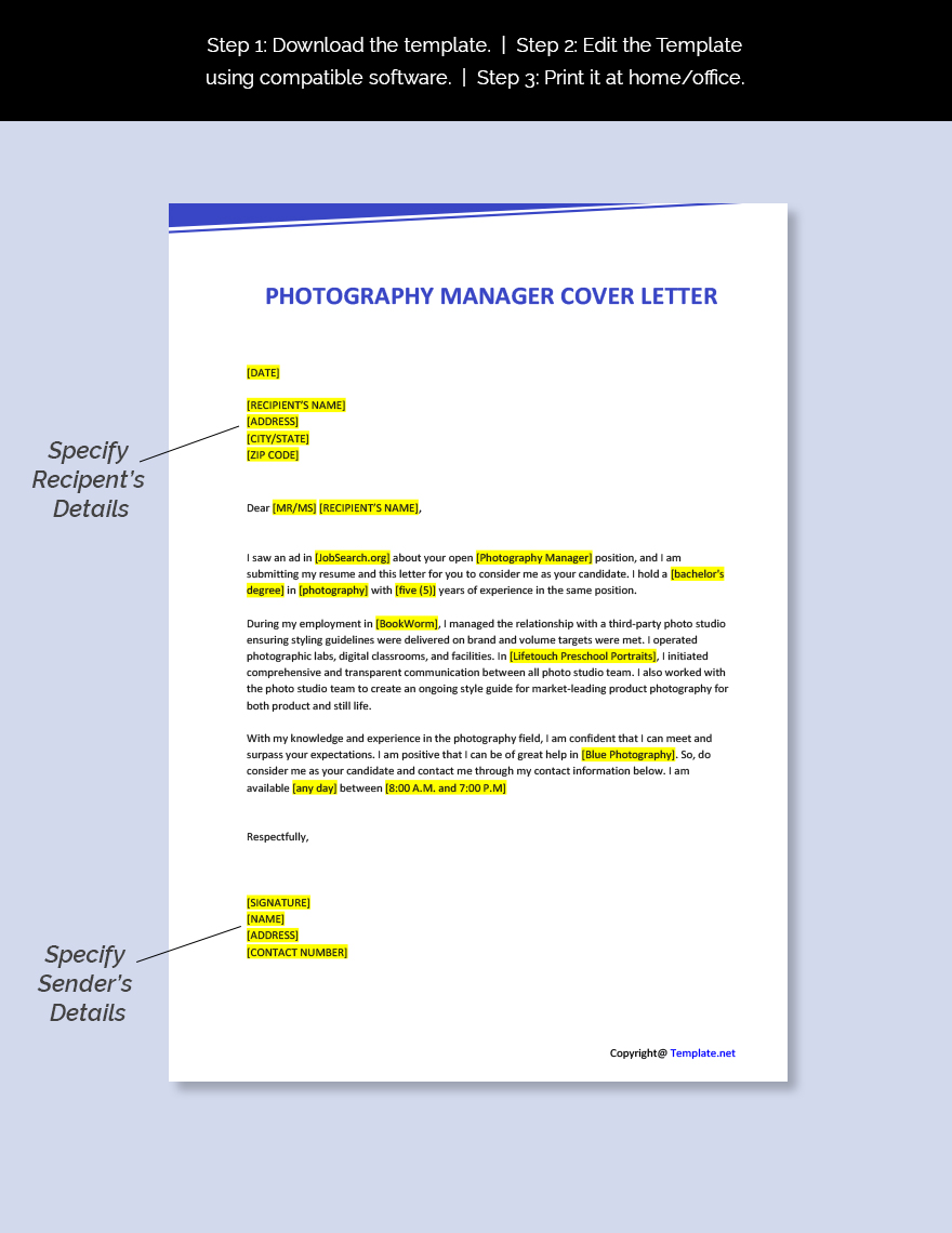 Photography Manager Cover Letter