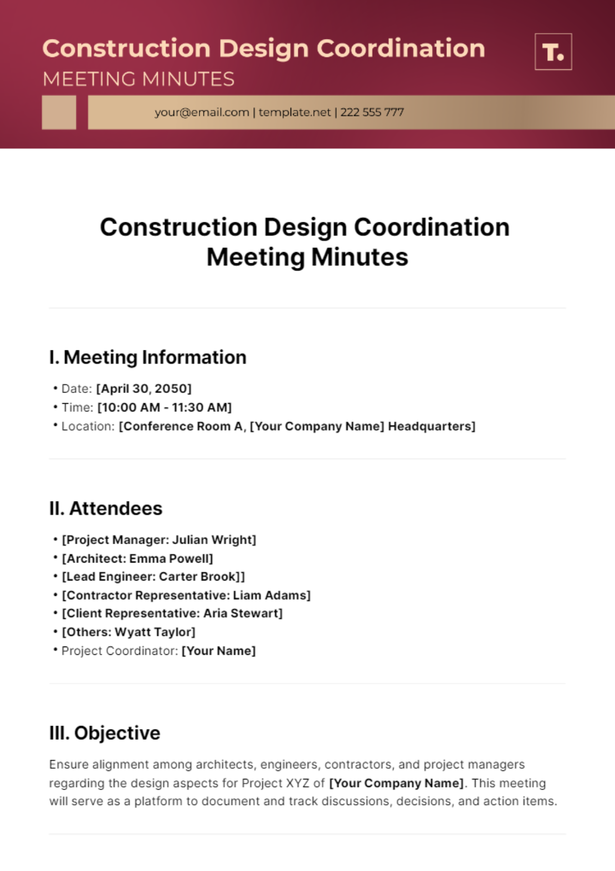 Construction Design Coordination Meeting Minutes Template