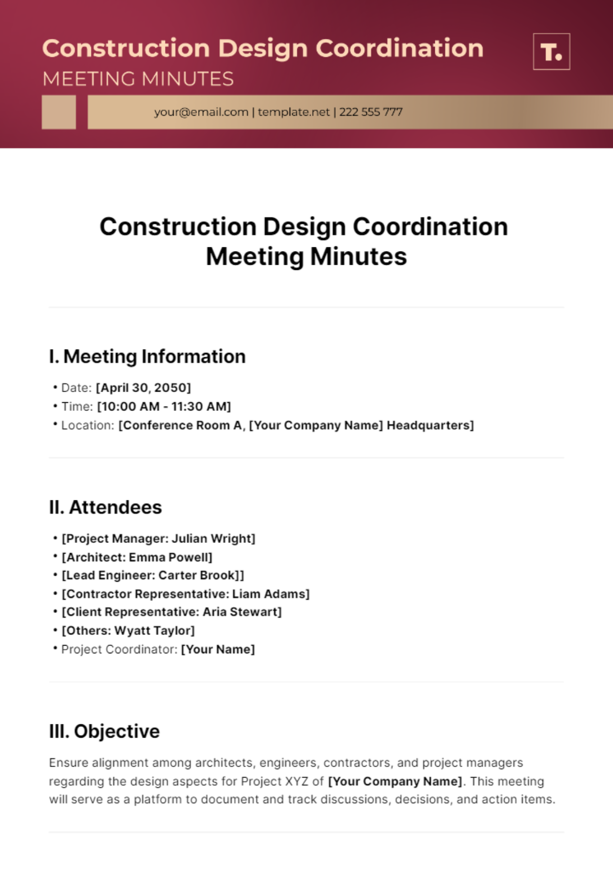 Construction Design Coordination Meeting Minutes Template - Edit Online & Download