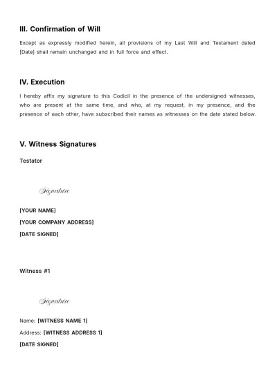 Free Kentucky Codicil to Will Template to Edit Online