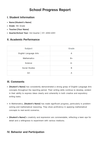 Free School Progress Report Template to Edit Online
