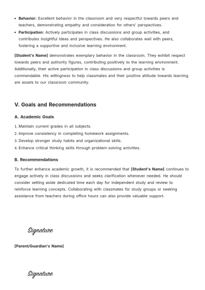 Free School Progress Report Template to Edit Online