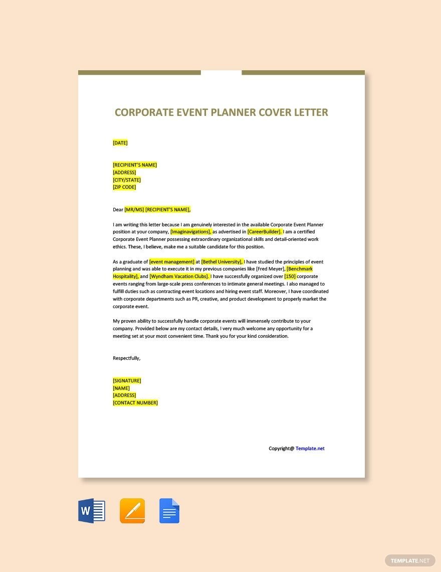 Free Corporate Event Planner Cover Letter Template