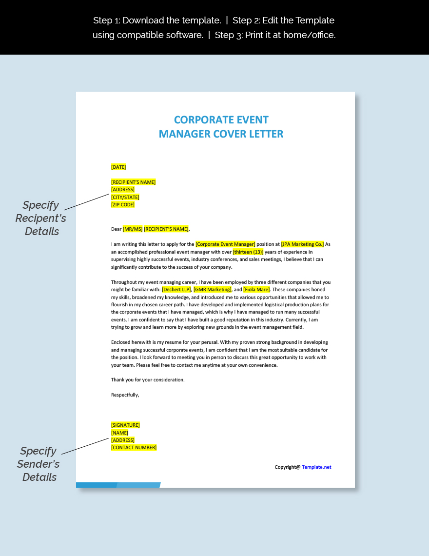 cover letter sample for event manager position