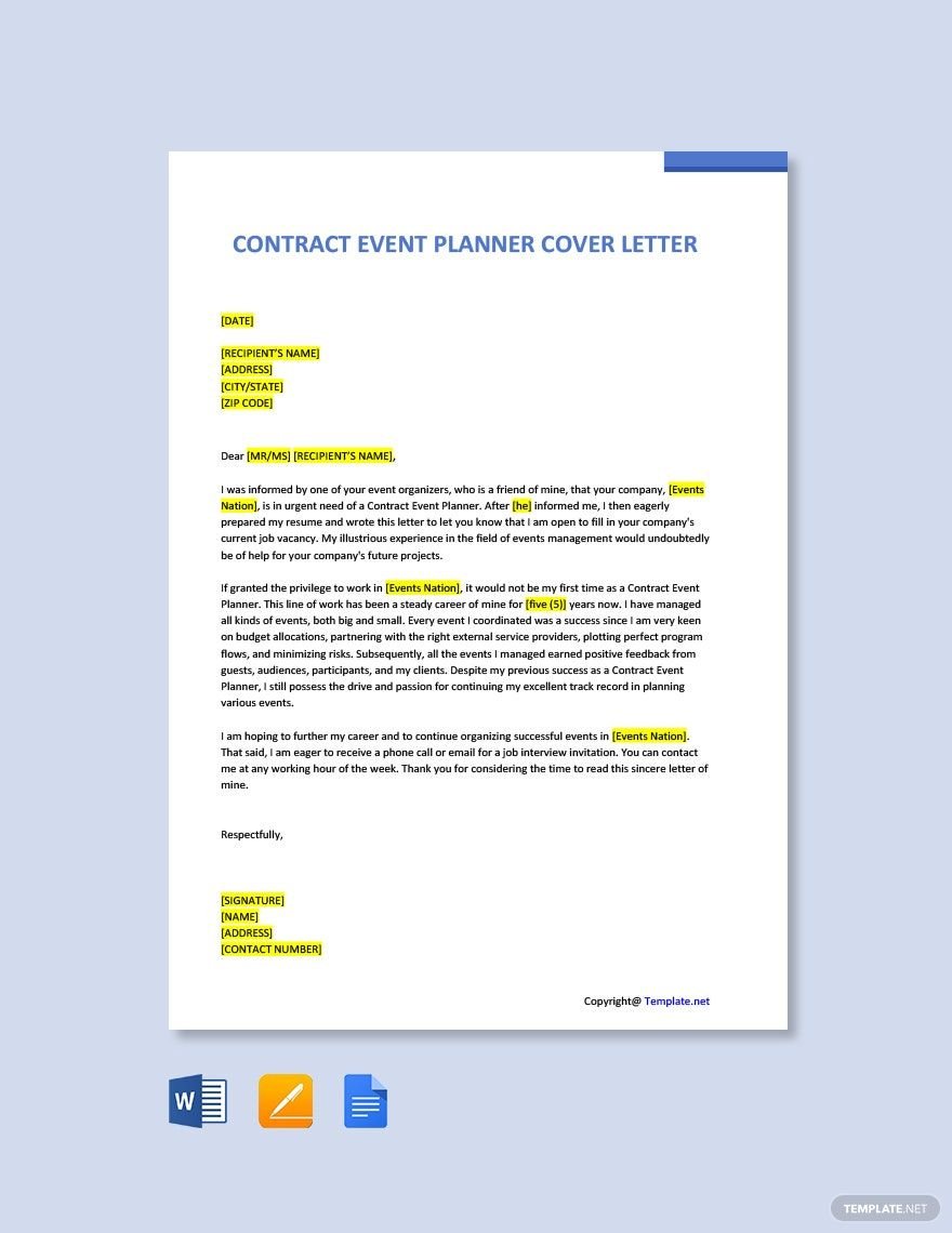 Contract Event Planner Cover Letter
