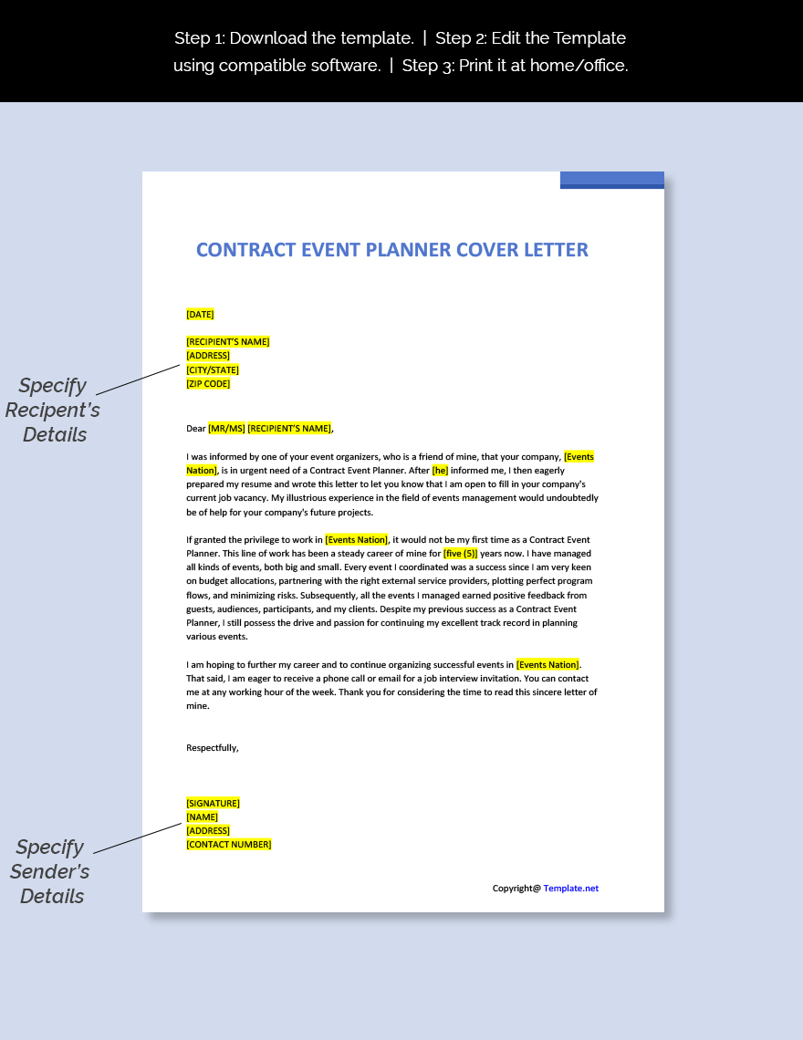 Contract Event Planner Cover Letter