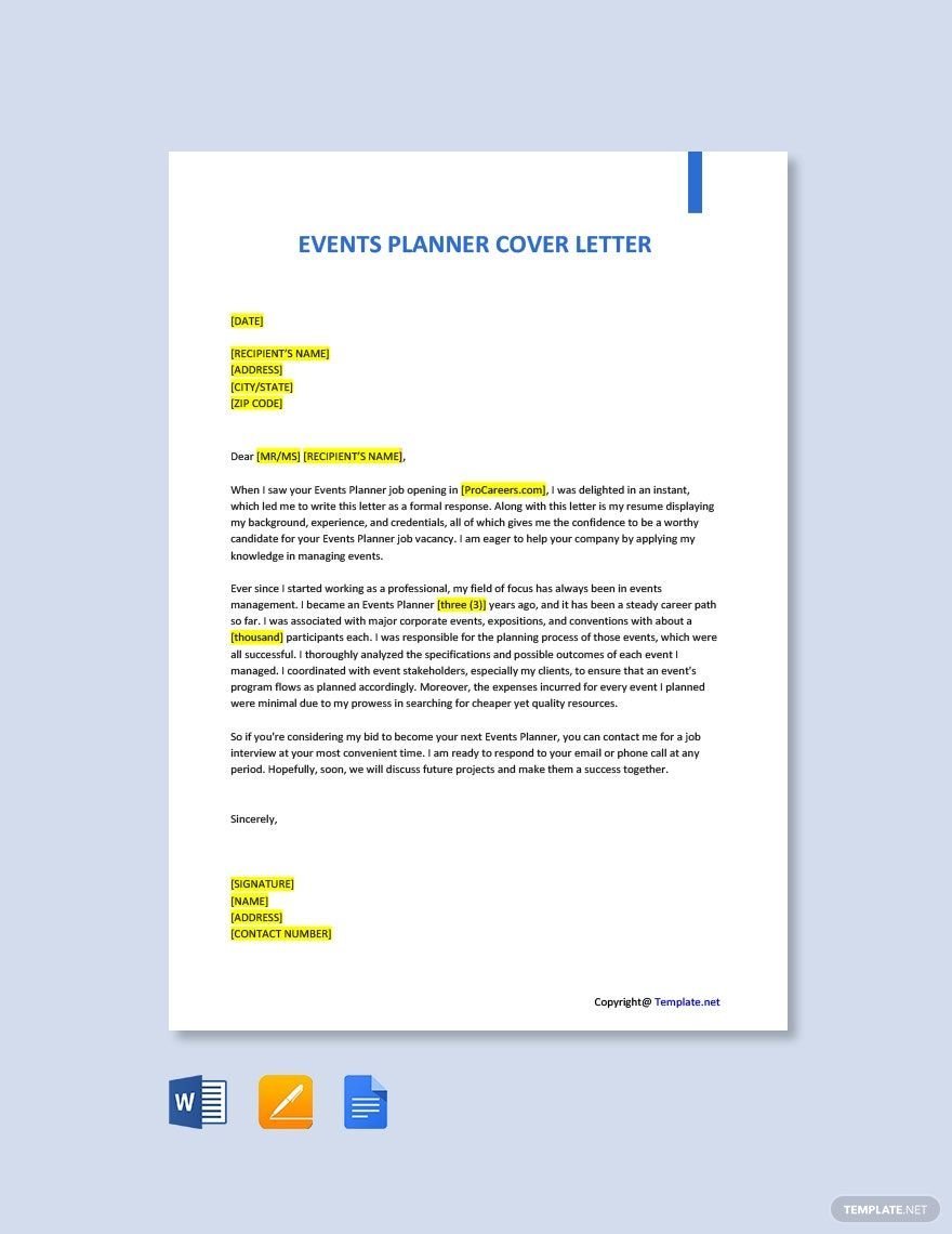 Events Planner Cover Letter