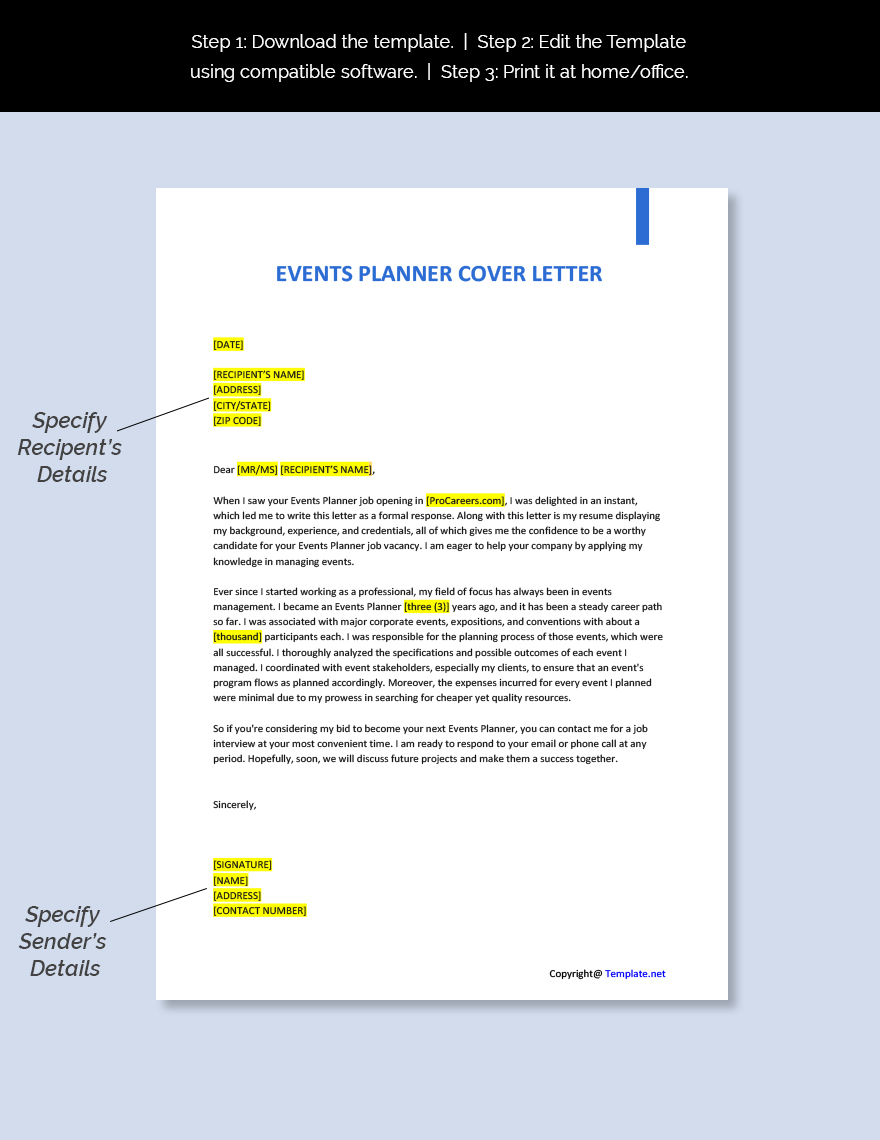 Events Planner Cover Letter