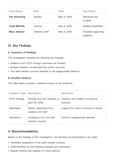 Free School Investigation Report Template to Edit Online