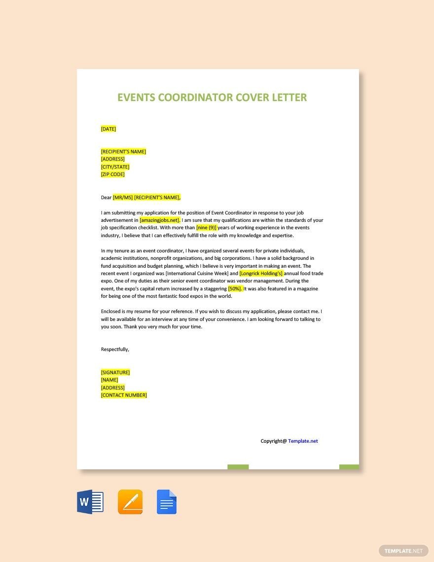 Event Coordinator Cover Letter