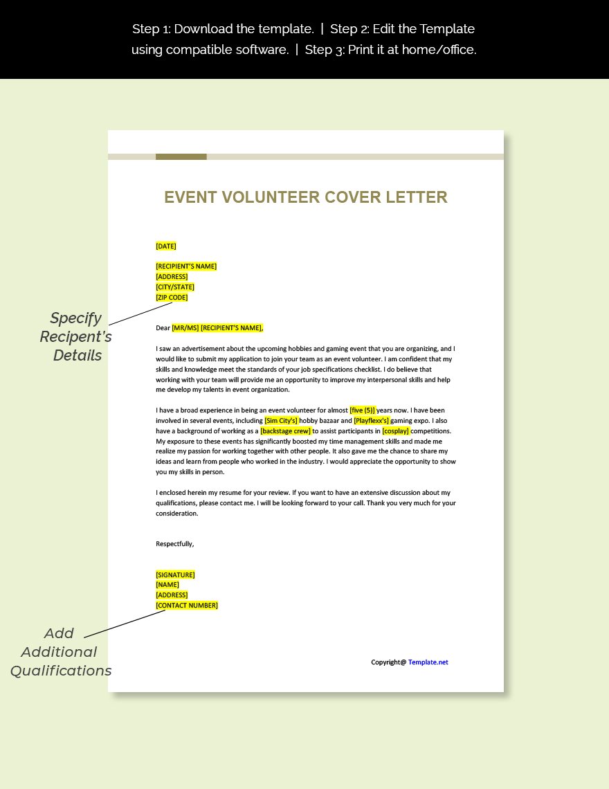 Event Volunteer Cover Letter