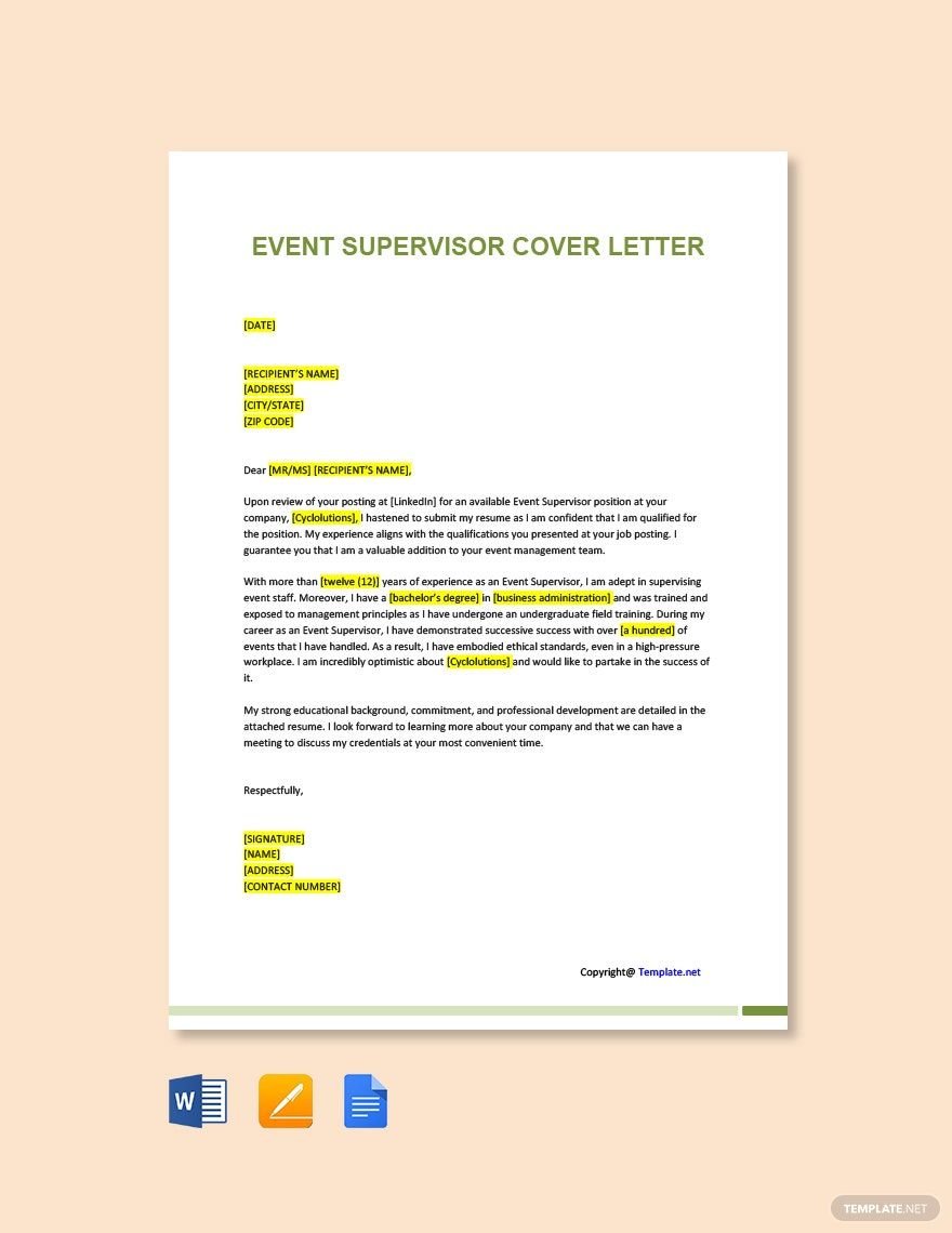 Event Supervisor Cover Letter