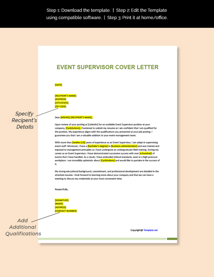 Free Event Supervisor Cover Letter Template