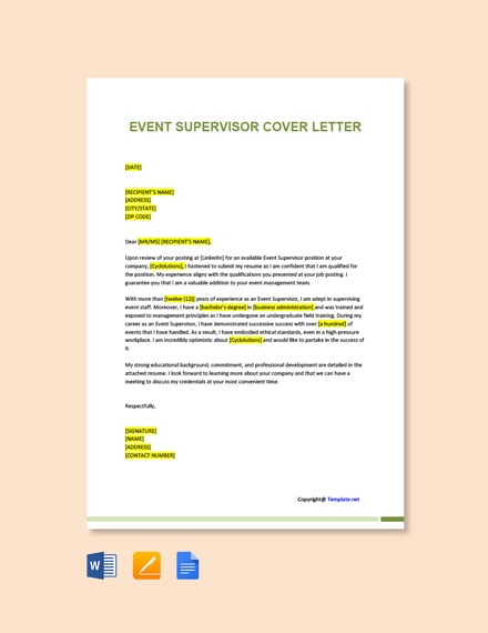 Free Event Supervisor Cover Letter