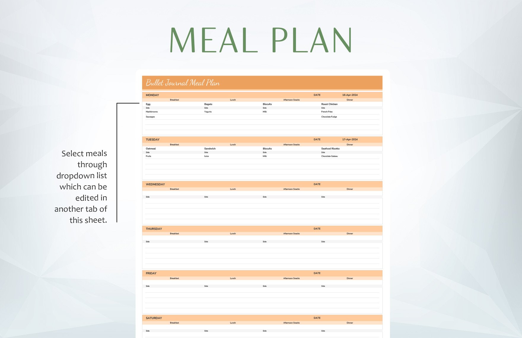 Bullet Journal Meal Plan Template