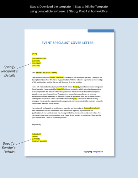 Free Event Specialist Cover Letter Template - Google Docs, Word ...