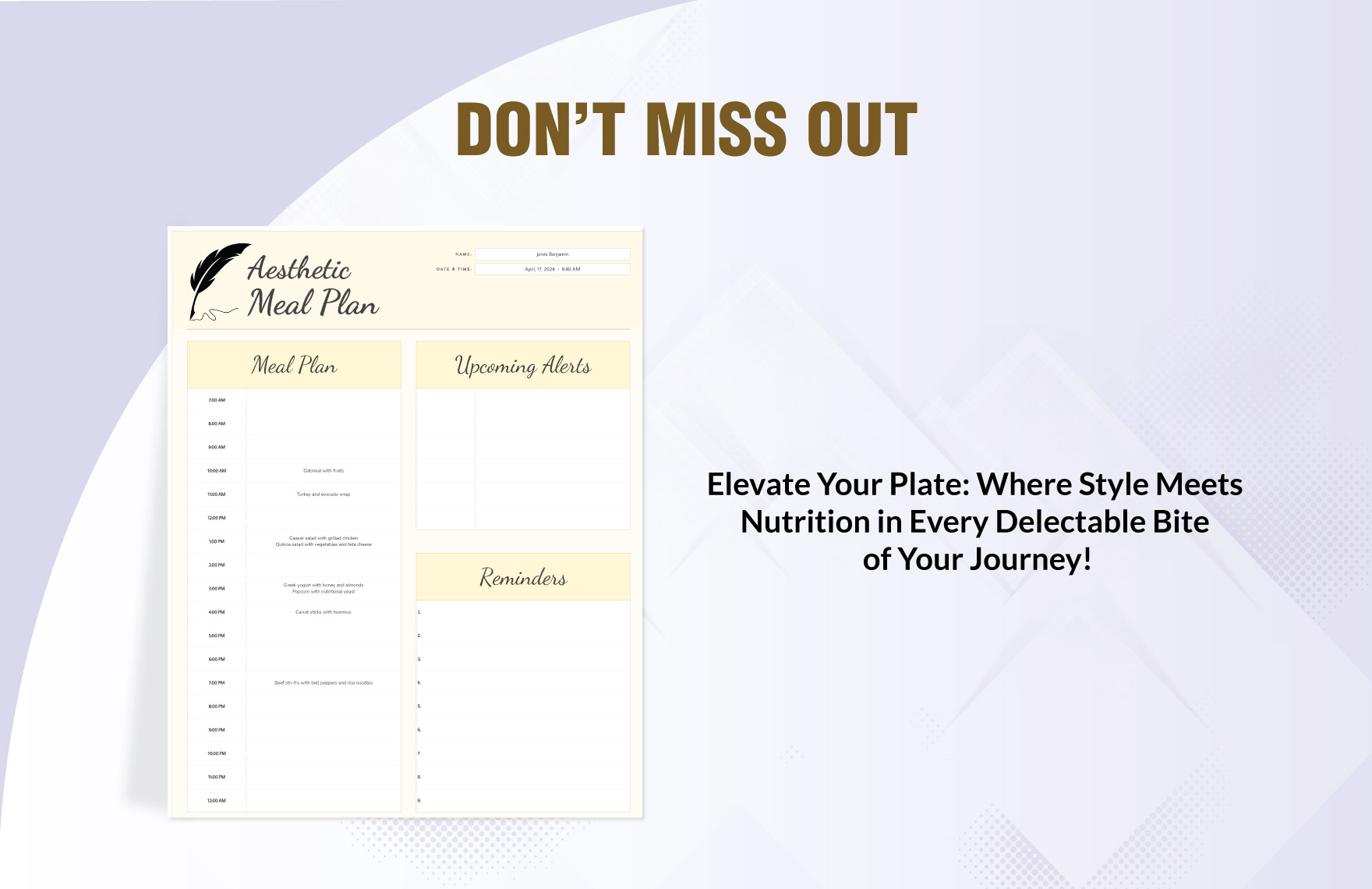 Aesthetic Meal Plan Template