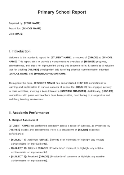 Free Primary School Report Template to Edit Online