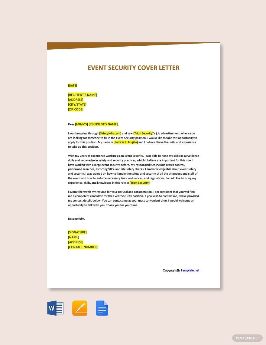 Event Security Cover Letter
