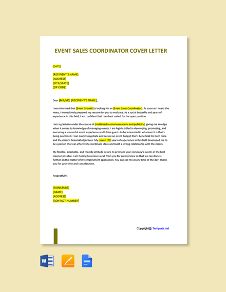 Event Sales Coordinator Cover Letter