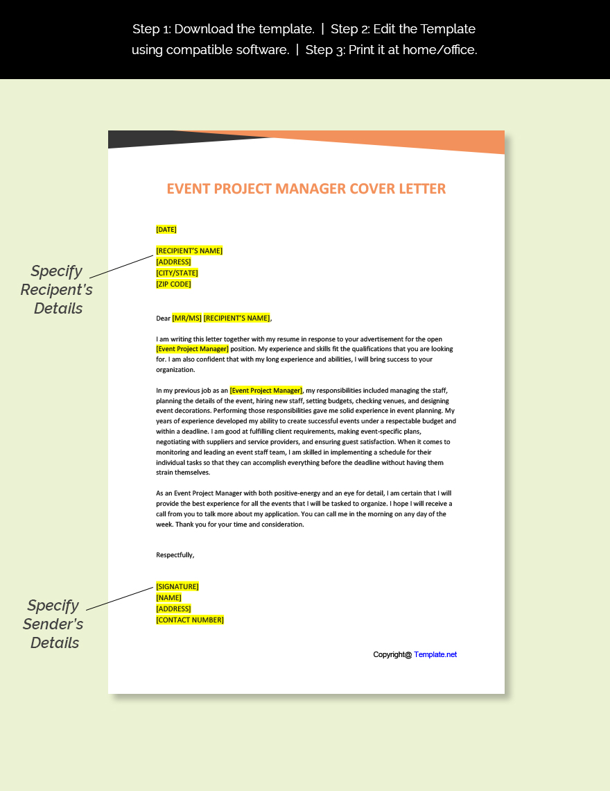 Event Project Manager Cover Letter